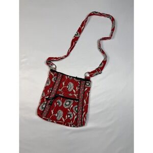 Vera Bradley Barcelona Hipster Crossbody Bag Red Black White Floral Quilted Worn